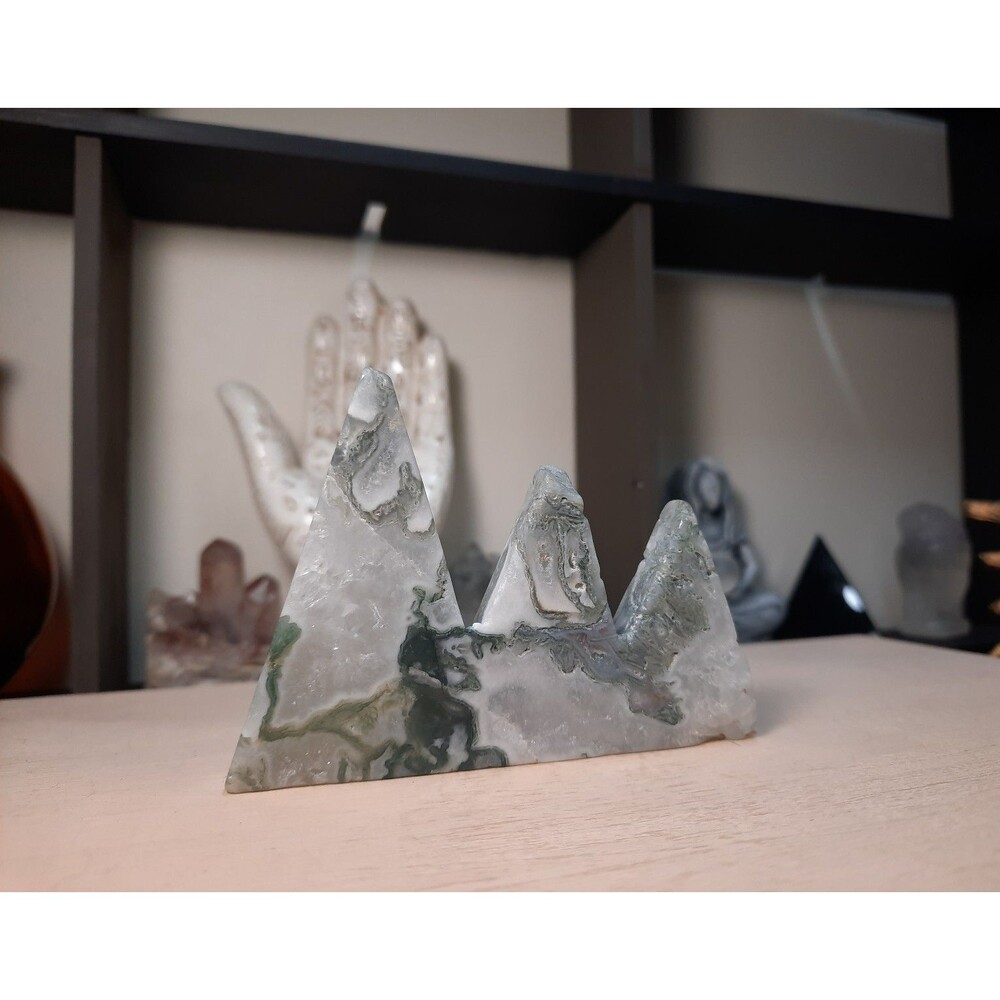 Carved Moss Agate Crystal Mountain - Picture 4 of 7